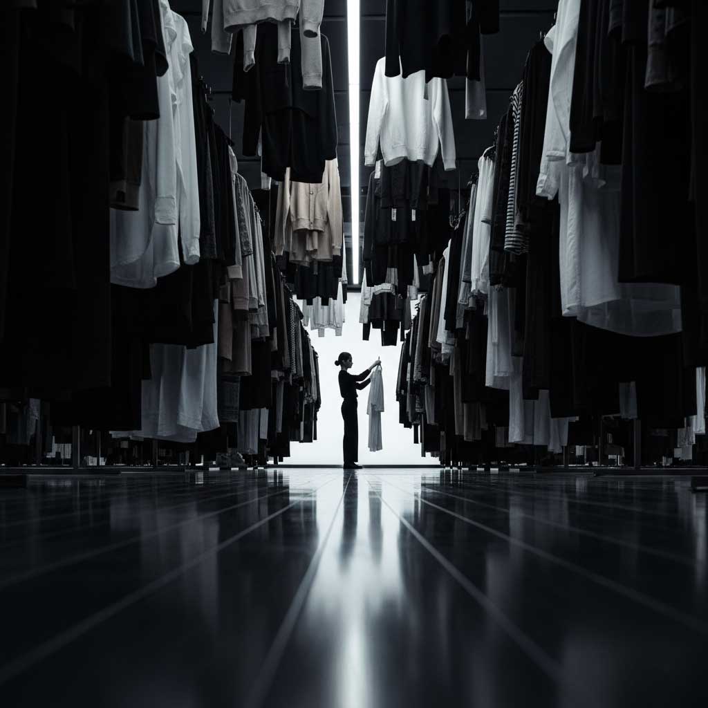 Zara flagship store hanging monochrome garments editorial fashion interior