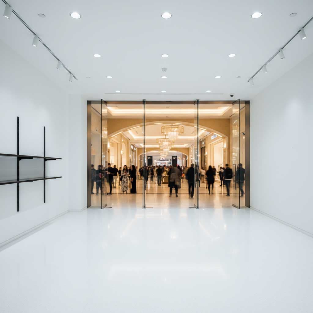 Empty premium flex retail unit Dubai Mall corridor blank canvas potential